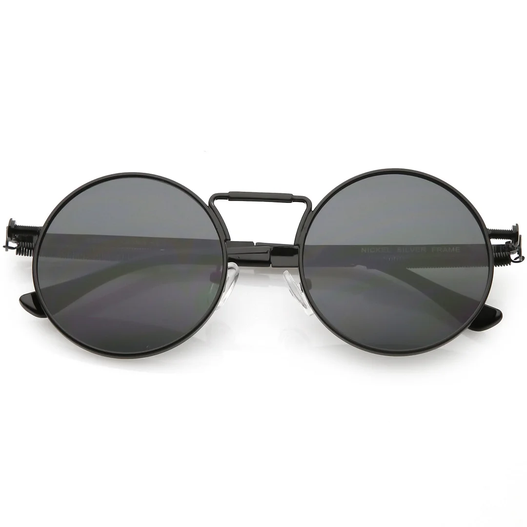 Modern Steampunk Circle glasses Unique Nose Piece Flat Lens 49mm