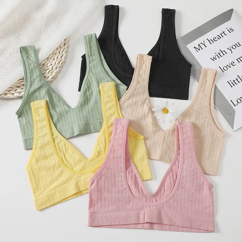 FINETOO Women Seamless Bralette Underwear Push Up U-Back Intimates Lingerie Femme Short Cropped Top Sexy V-Neck Bra Tank Tops