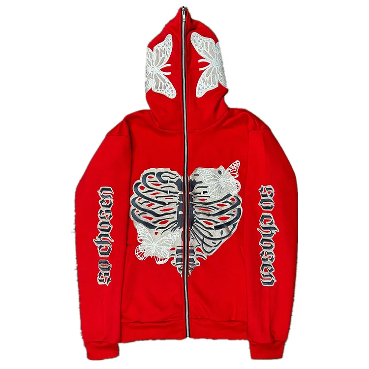 Butterfly Printed Heart Full Zip Up Hoodie Sweatshirt Casual Jacket