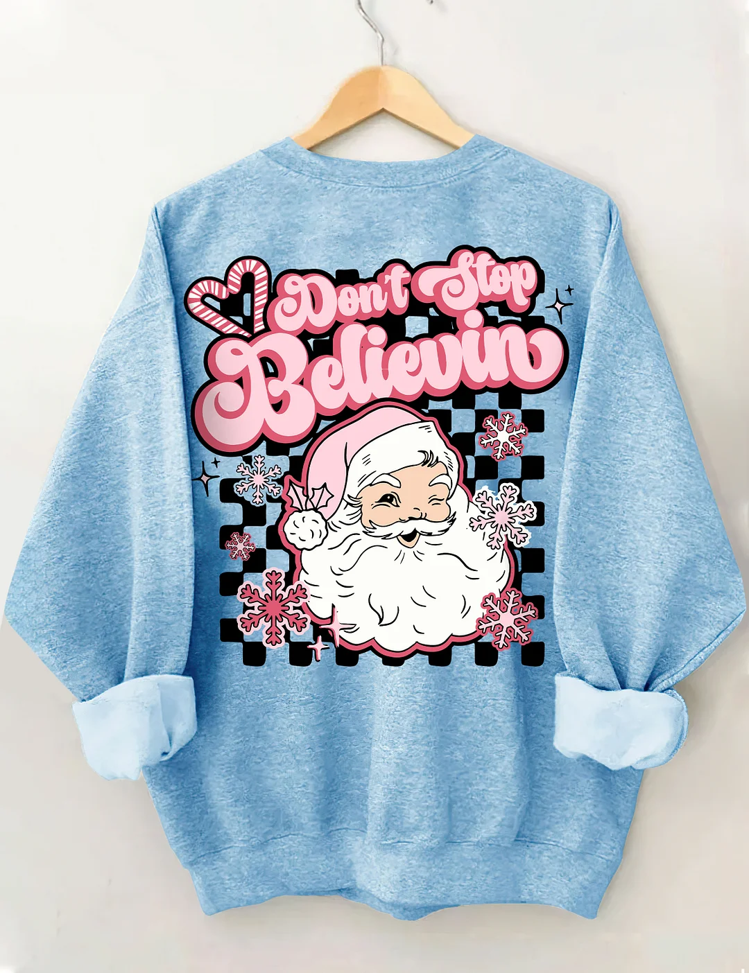 Don't Stop Believin Pink Santa Sweatshirt