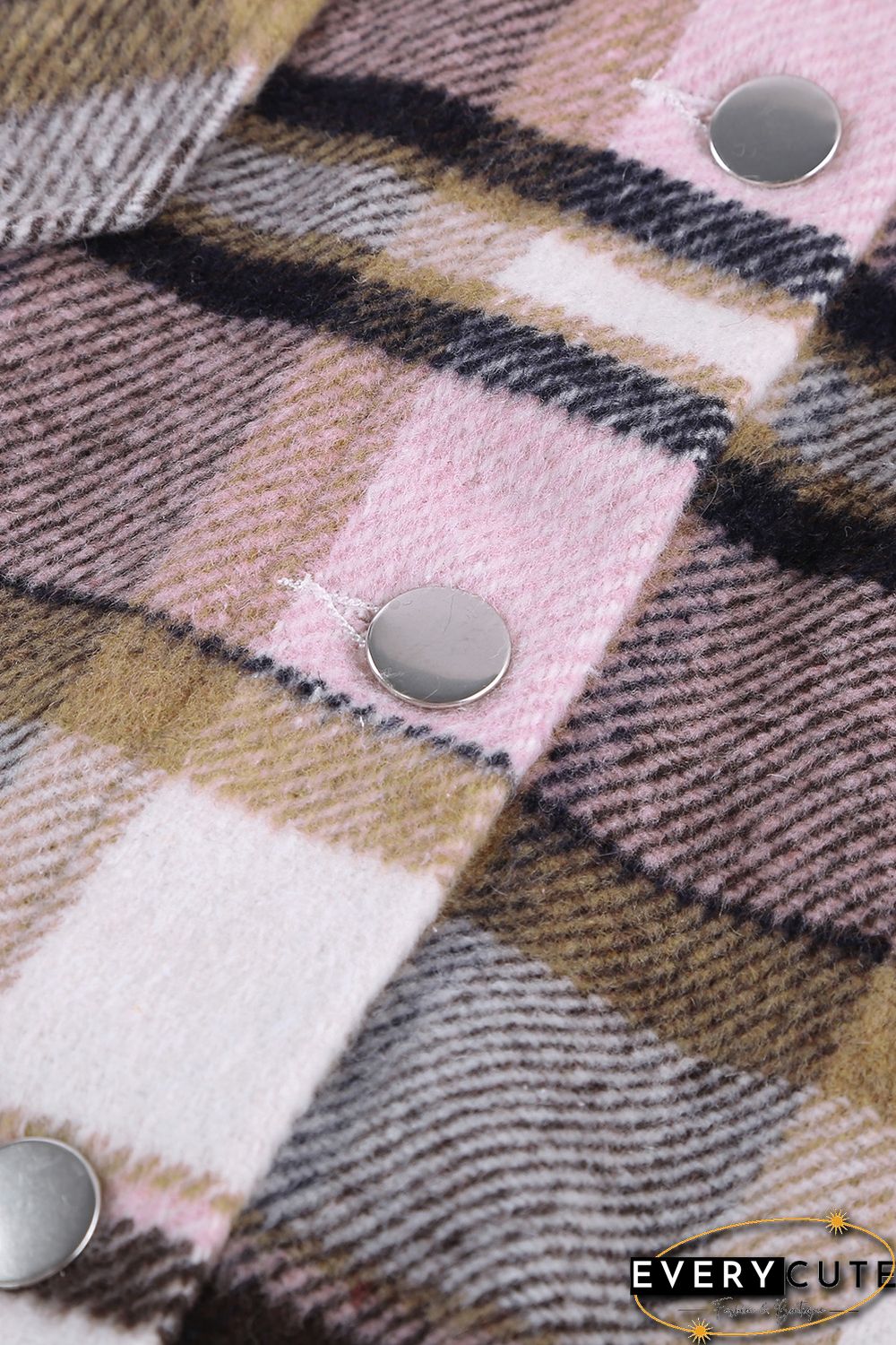 Pink Geometric Plaid Print Pocketed Shirt