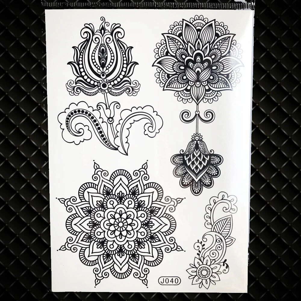 1PC Large Henna Tattoo Stickers For Wedding GBJ206 Black Ink Lace Henna Paste Women Party Brides Flower Temporary Tattoo 21x15CM