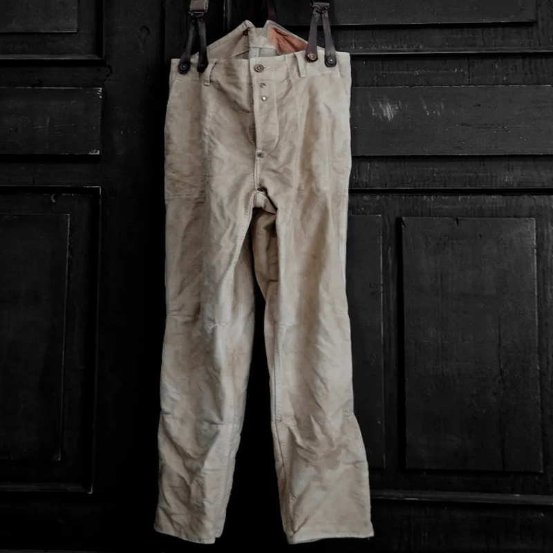Men's Beige Distressed French Work Style Work Pants