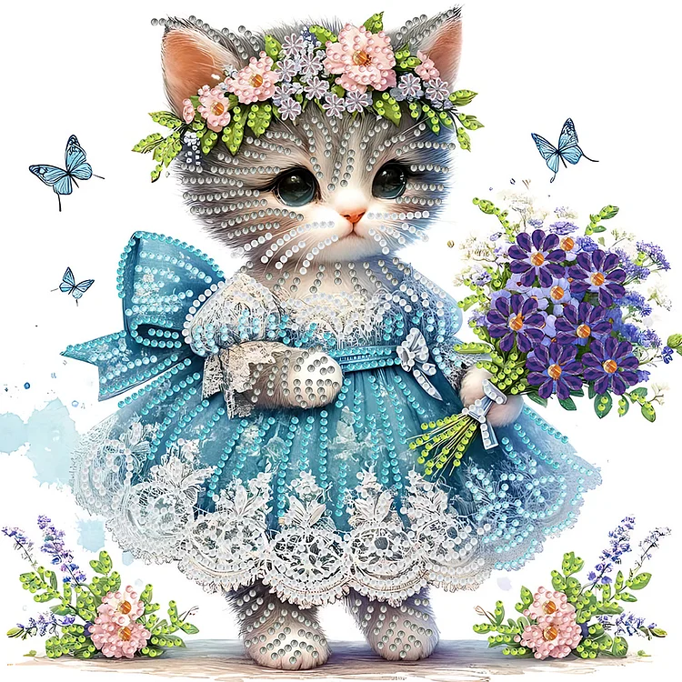 Little Kitten With Bouquet 30*30CM (Canvas) Special Drill Diamond Painting gbfke