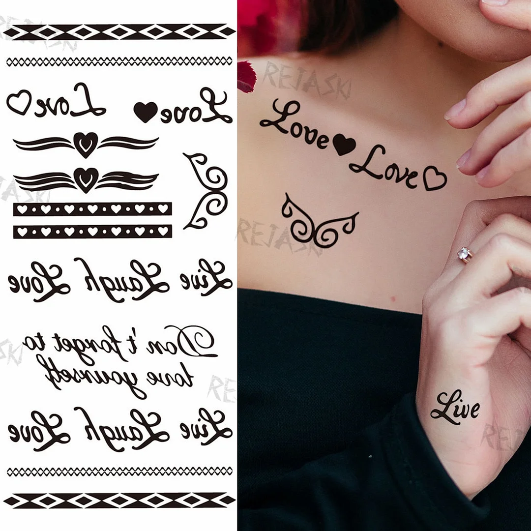 Black Infinity Temporary Tattoos For Women Girls Realistic Sun Flower Rose Letter Fake Tattoo Sticker Waterproof Arm Tatoos