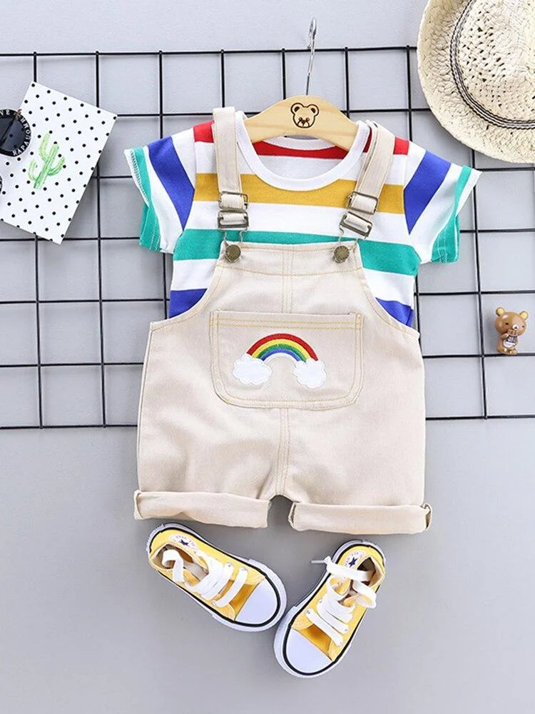 2020 Fashion 1-4 Year Old Boys And Girls Summer Suit Cute Dinosaur Short Sleeve Cotton T-Shirt Overalls 2Pcs Casual Sports Set