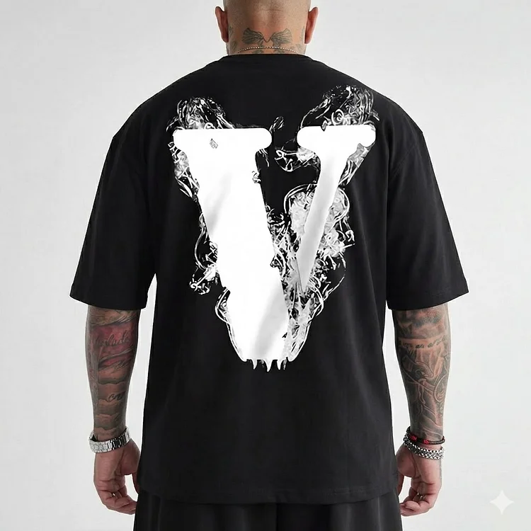 Oversize 100% Cotton Vintage Foam-Print T-Shirt