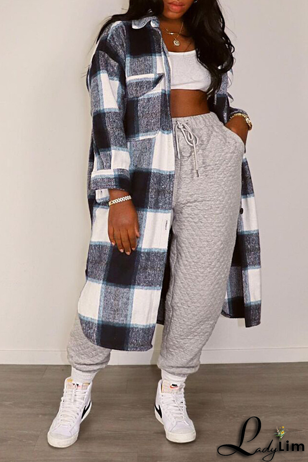 Green Casual Plaid Patchwork Turndown Collar Outerwear