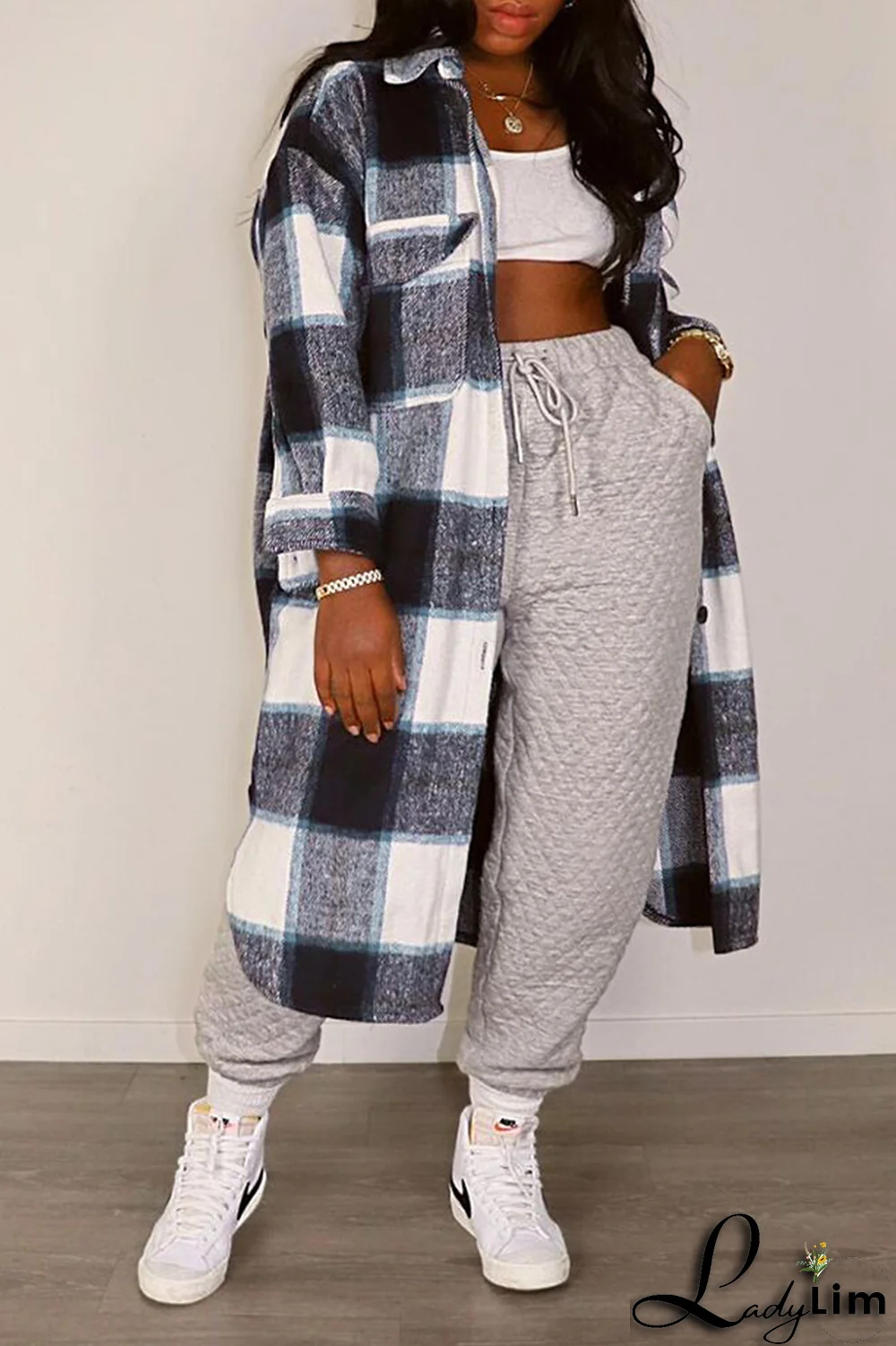 Green Casual Plaid Patchwork Turndown Collar Outerwear