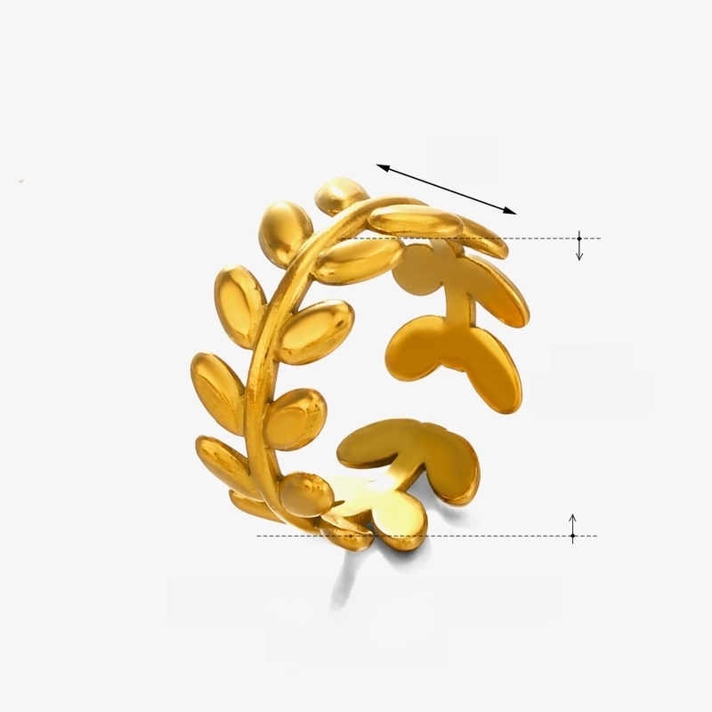 Minimalist Leaves 304 Stainless Steel 18K Gold Plated Open Rings
