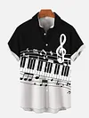 Black And White Contrasting Colors Stitching Mmusic Notes And Piano Keys Printing Men's Short Sleeve Shirt