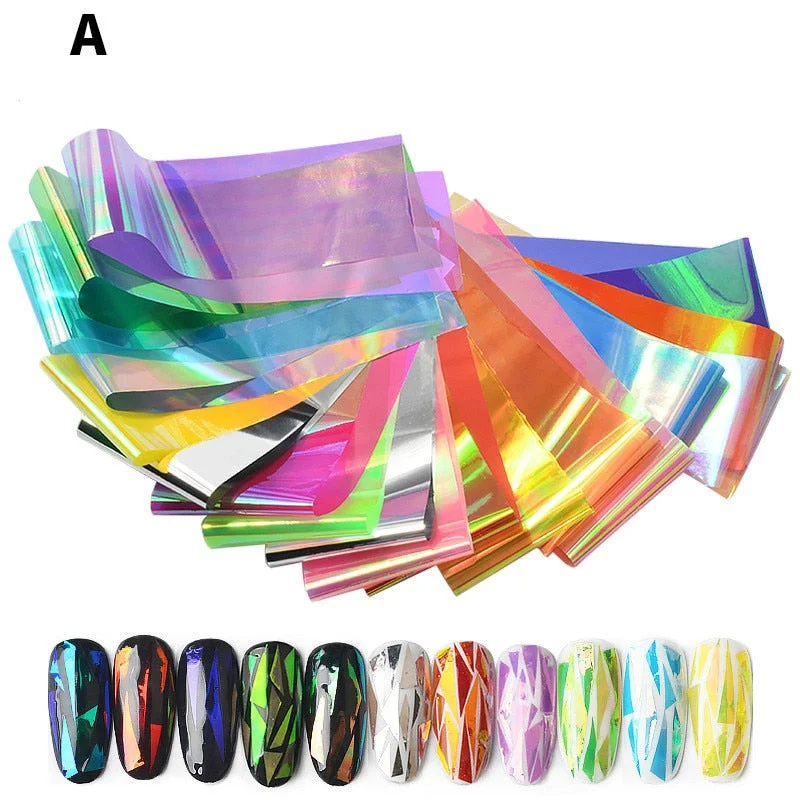 20pieces Holographic Nail Foil Sticker Set 4*20cm Transparent AB Color Transfer Sticker Manicure Nail Art Decals