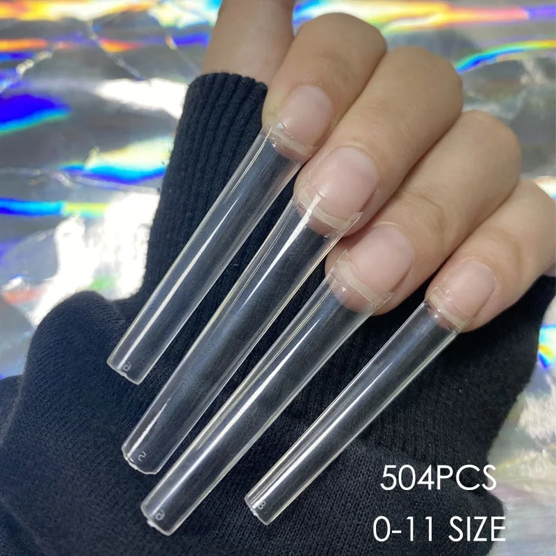 Non C-Curve XXL Long Acrylic Nail Tips Transparent Coffin Straight False Nails Finger Press On Tips UV Gel Extension Manicure-Nail Inspo