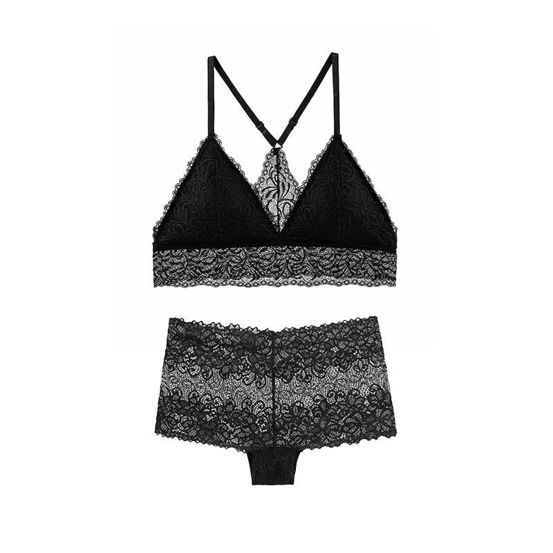 1set Lingerie Women Sexy Female Underwear For Woman Lace Bralette Bra Panties Set Women Bras Boyshorts Suit For Lady BANNIROU