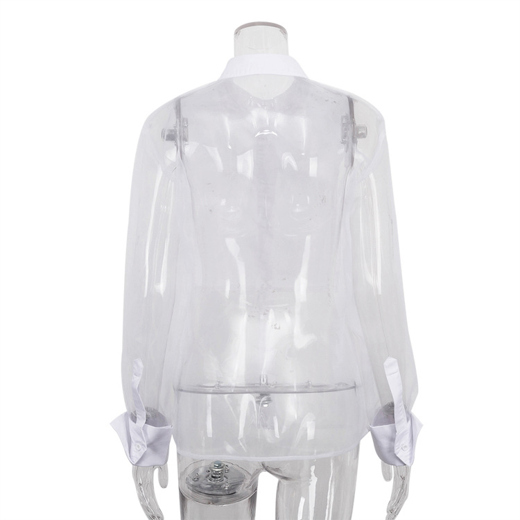 Ootddress Mesh See-Through Fashion Shirts Women Patchwork Sheer Solid Lapel Crop top Casual Long Sleeve High Waist Female Blouse