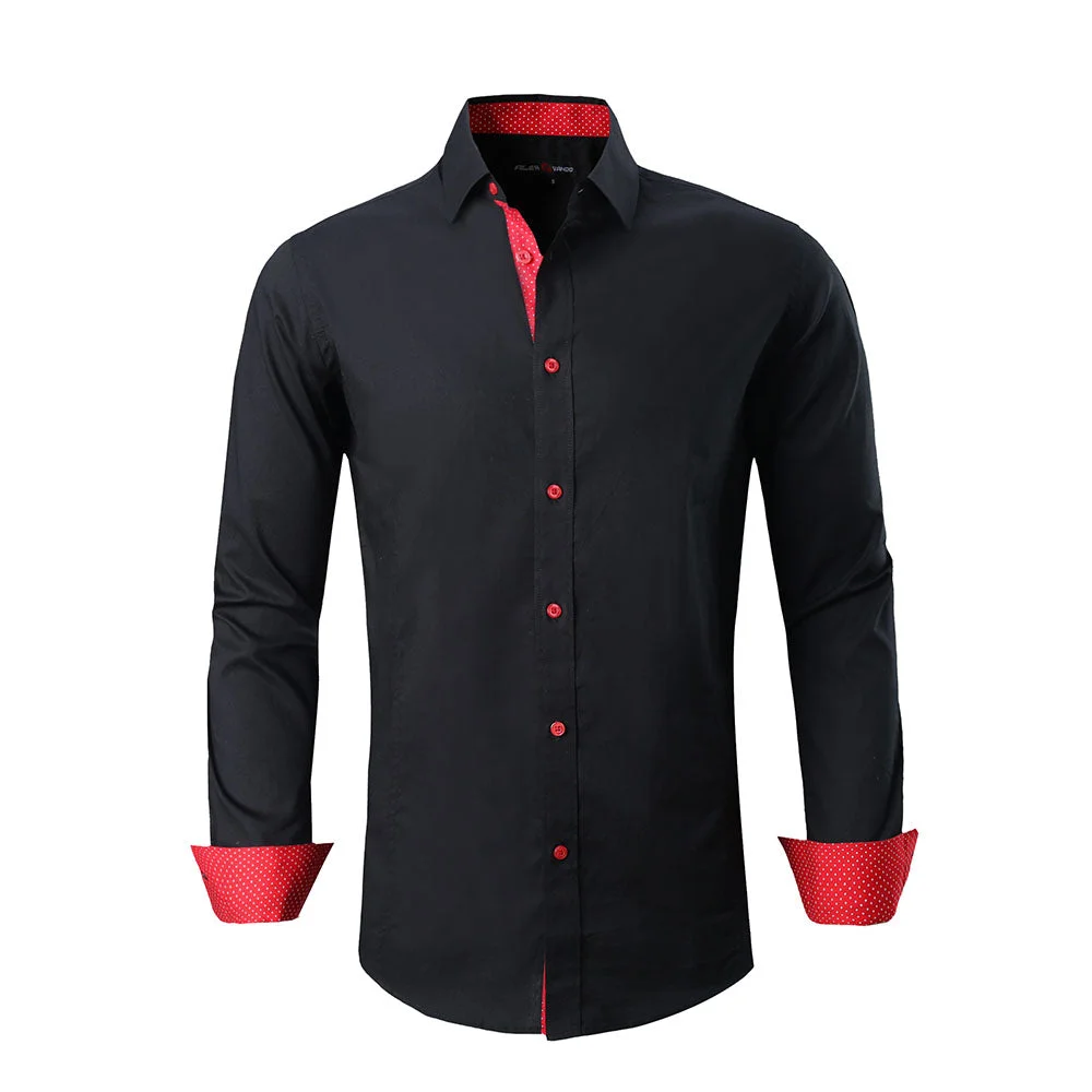 Classic Solid Cotton Business Shirt Black - Alex Vando