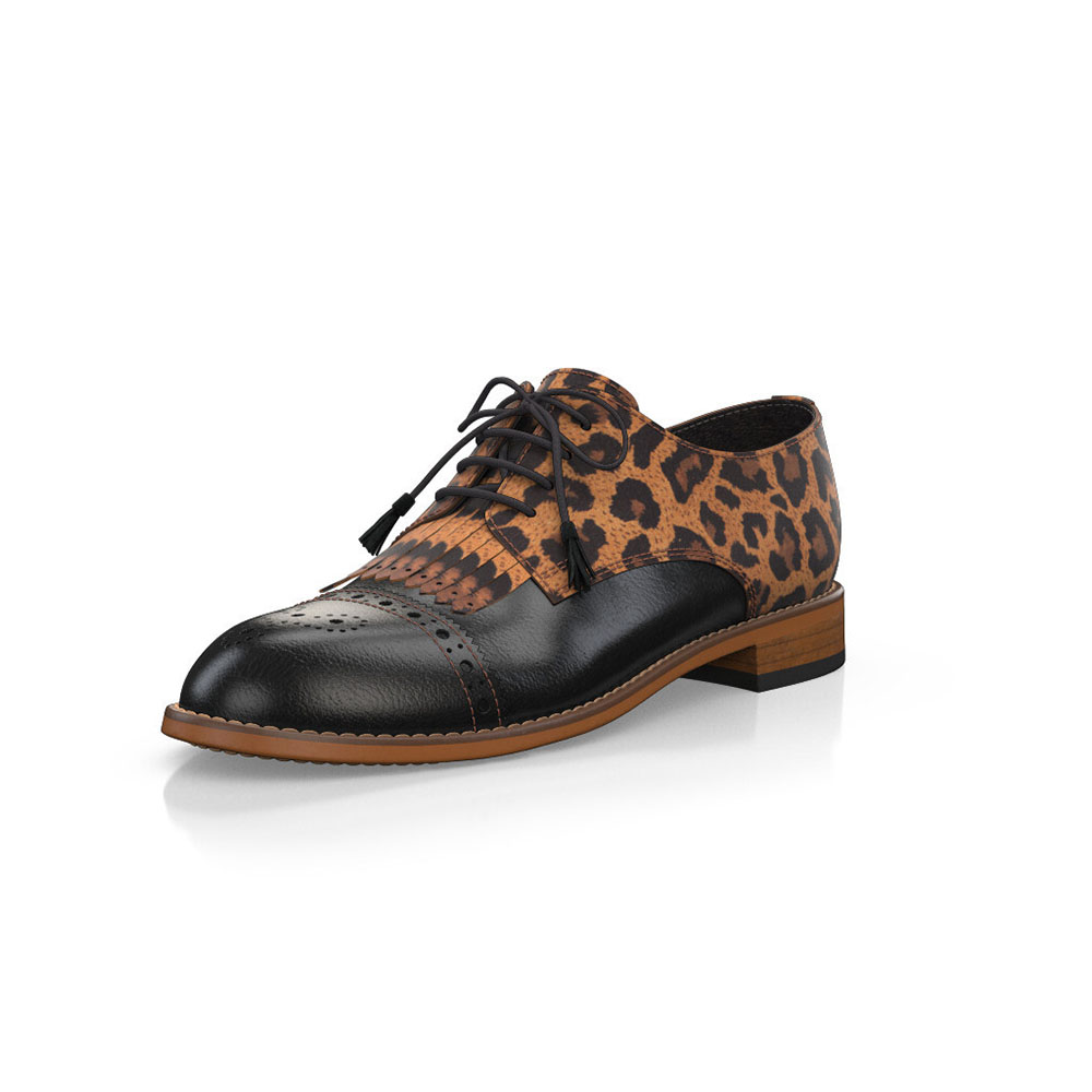 Black& Brown Leopard Print Lace-Up Oxford Shoes with Chunky Heel Nicepairs