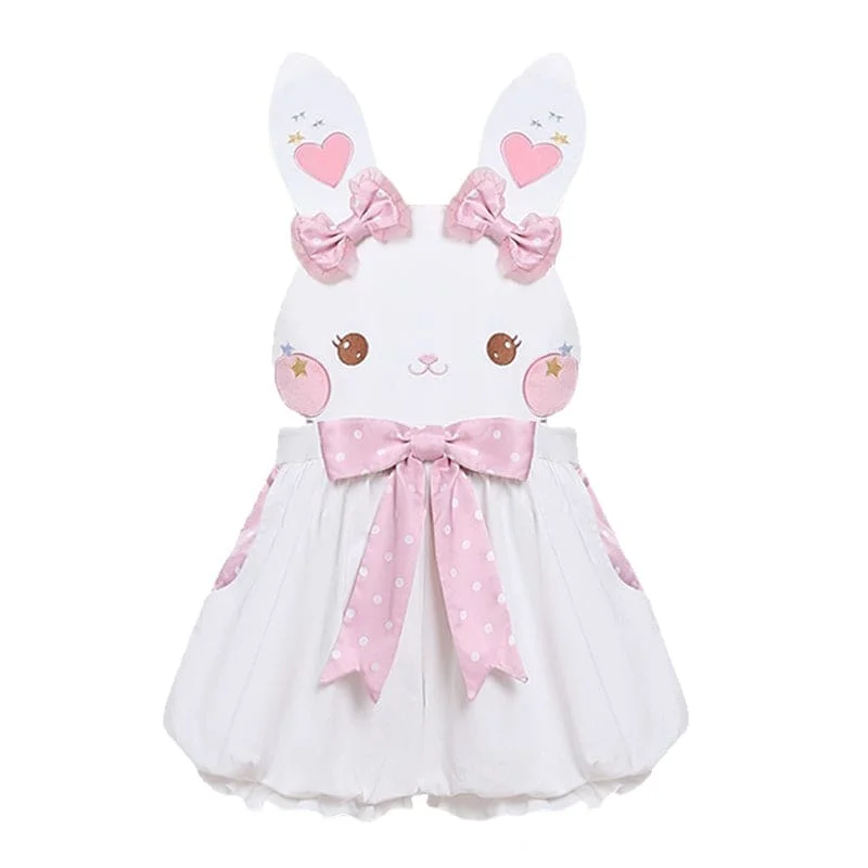 Kawaii Sweet Fashion Cartoon White Bunny Overalls Shorts ON05