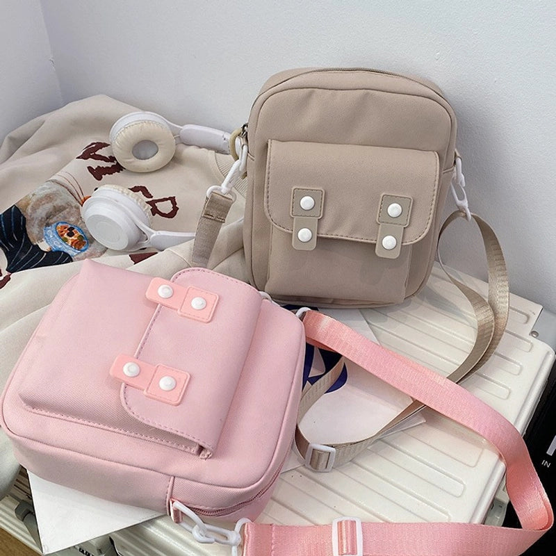 Women’s Nylon Solid Color Basic Square Zipper Crossbody Bag