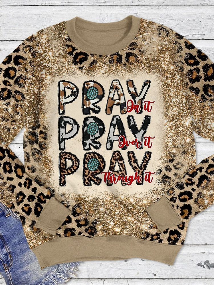 Faith and Prayer Print Long Sleeve Sweatshirt