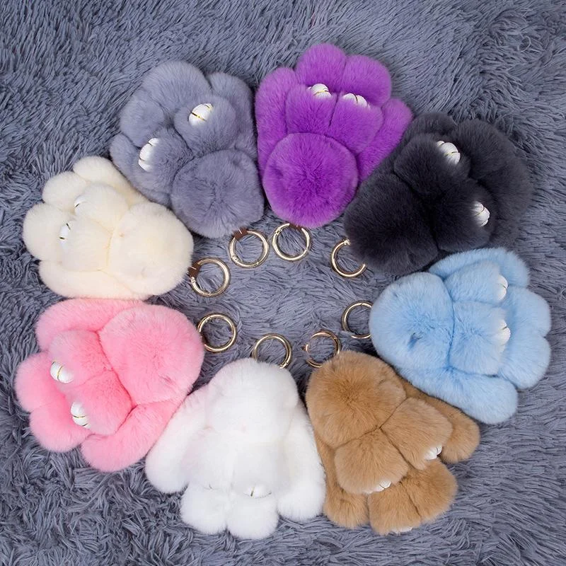 Fluffy Bunnies Fuzzy Fur Ball Pom Pom keychain- Bunny Keychain Cute Keychain