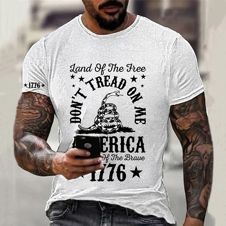 Don't Tread On Me America Because Of the Brave 1776 Print Casual T-Shirt