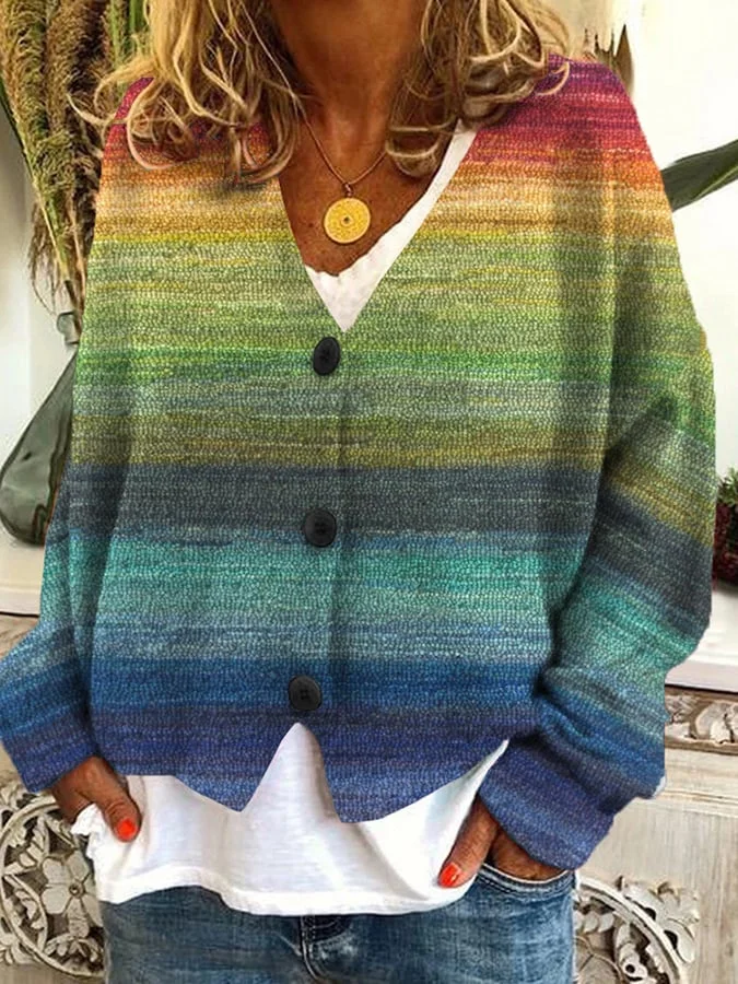 Striped Print Casual Button Flannel Cardigan