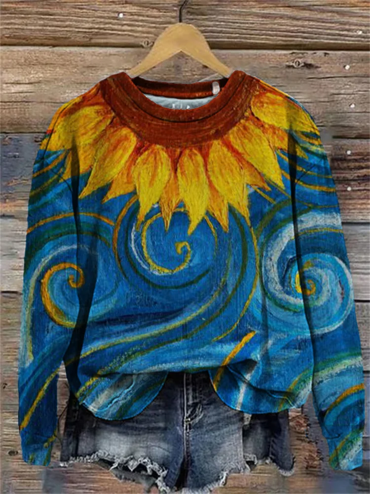 Sonnenblume am Sternennacht-Kunst-Sweatshirt