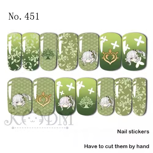 Collectvip Genshin Keqing Ganyu Zhongli Cute Pretty Game Nail Stickers Simple Cartoon Nail Art Accessories Gradient Fashionable Nail Tips