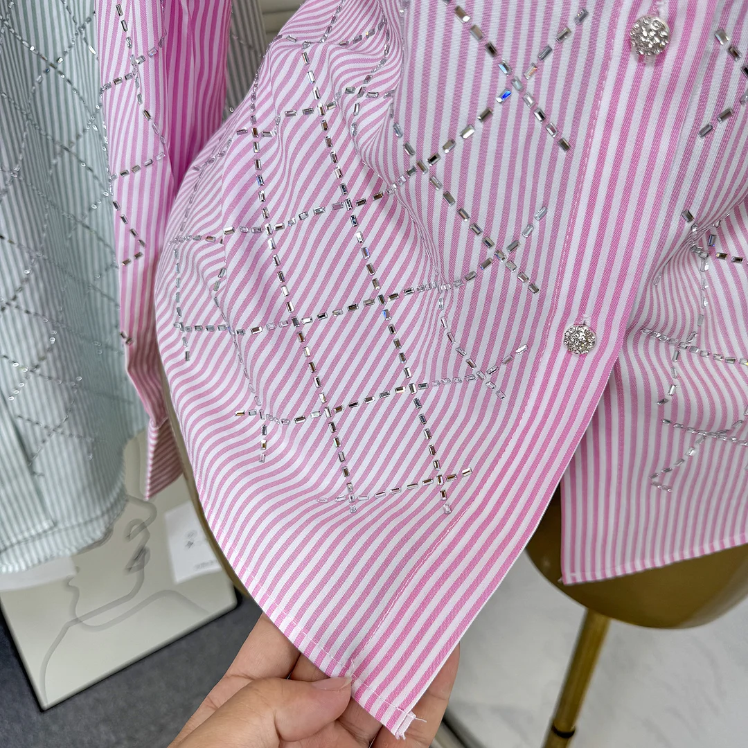 Nigikala Nigikala Women's Dress French Elegant Hot Diamond Diamond Diamond Linge Casual Thin Long-Sleeved Collar Shirt Shirt