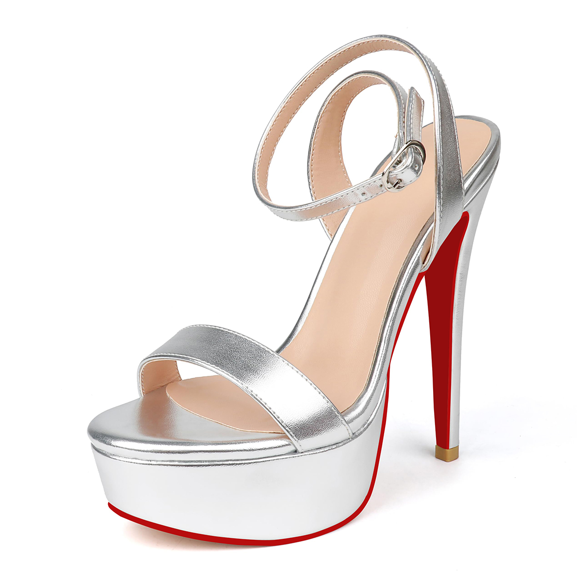 145mm Open Toe Platform Sandals Ankle Strap High Heel Matte Red Bottom Summer Shoes-MERUMOTE