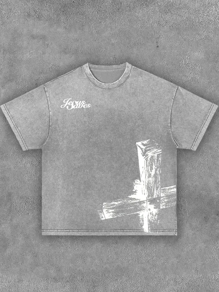 Cross Washed Distressed Short Sleeve T-shirt
