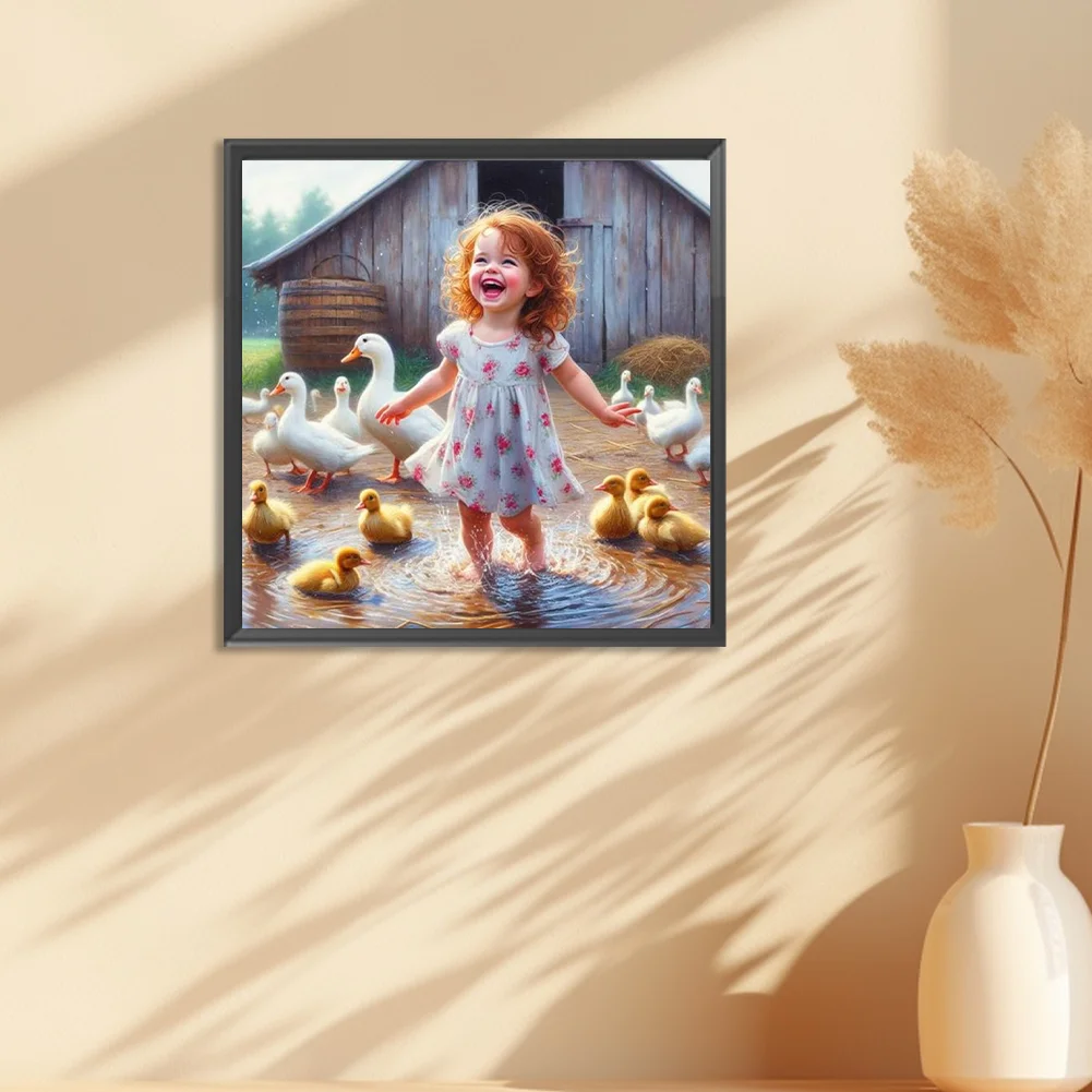 Diamond Painting - Full Round Drill - Farm Duck Girl(Canvas|30*30cm)