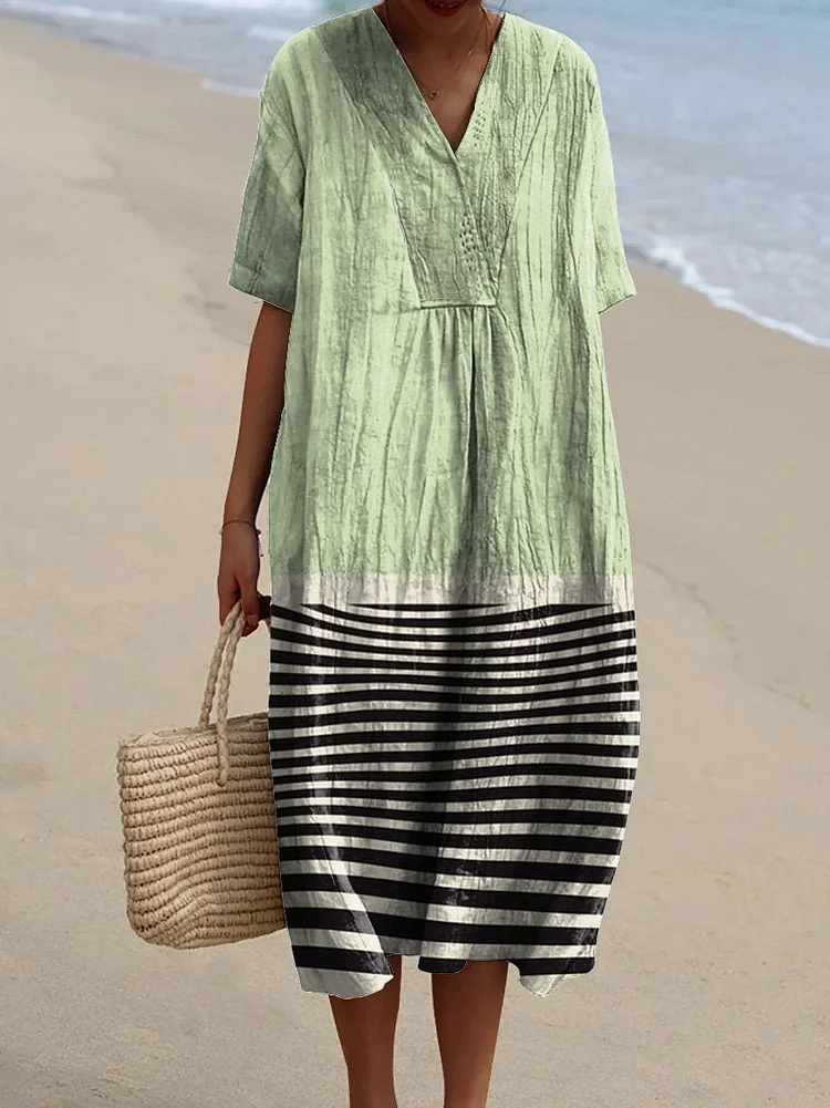 Simple Geometric Color Block Pattern Printed Women's Flowy Dress