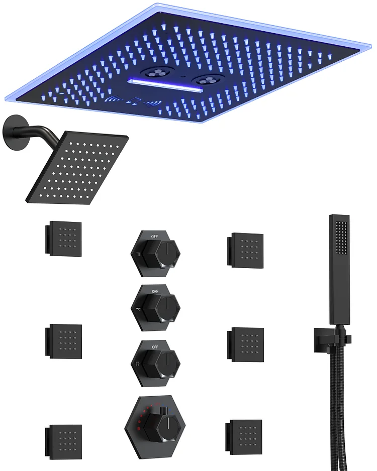 Dual Shower Heads Ceiling Mount LED Music Shower System SFS-1049-BK16