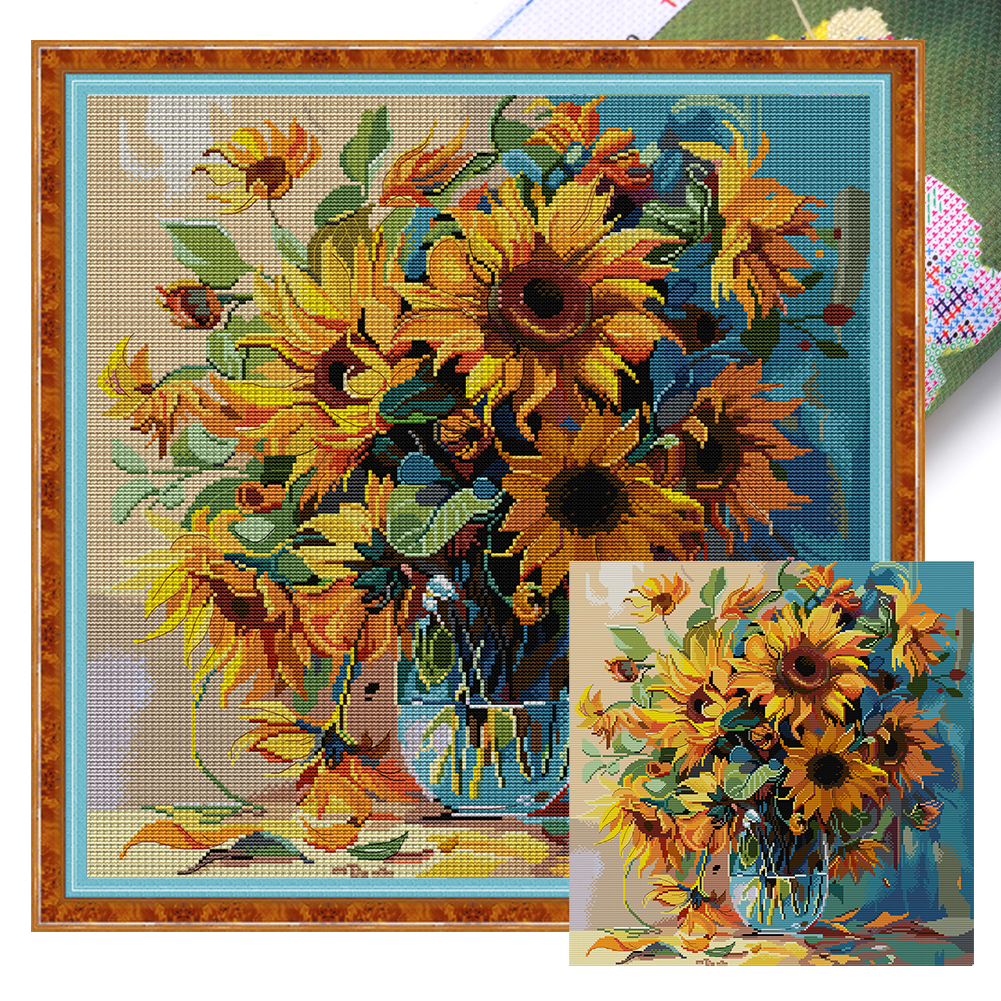 Sunflower Four Full 14CT Pre-stamped Canvas(47*47cm) Cross Stitch(backstitch)