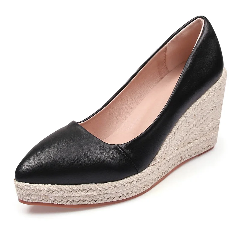 Wongn Wongn And Autumn Slope With Thick Bottom High Heel Pointed Shallow Single Shoes Women Grass Hemp Rope Bottom