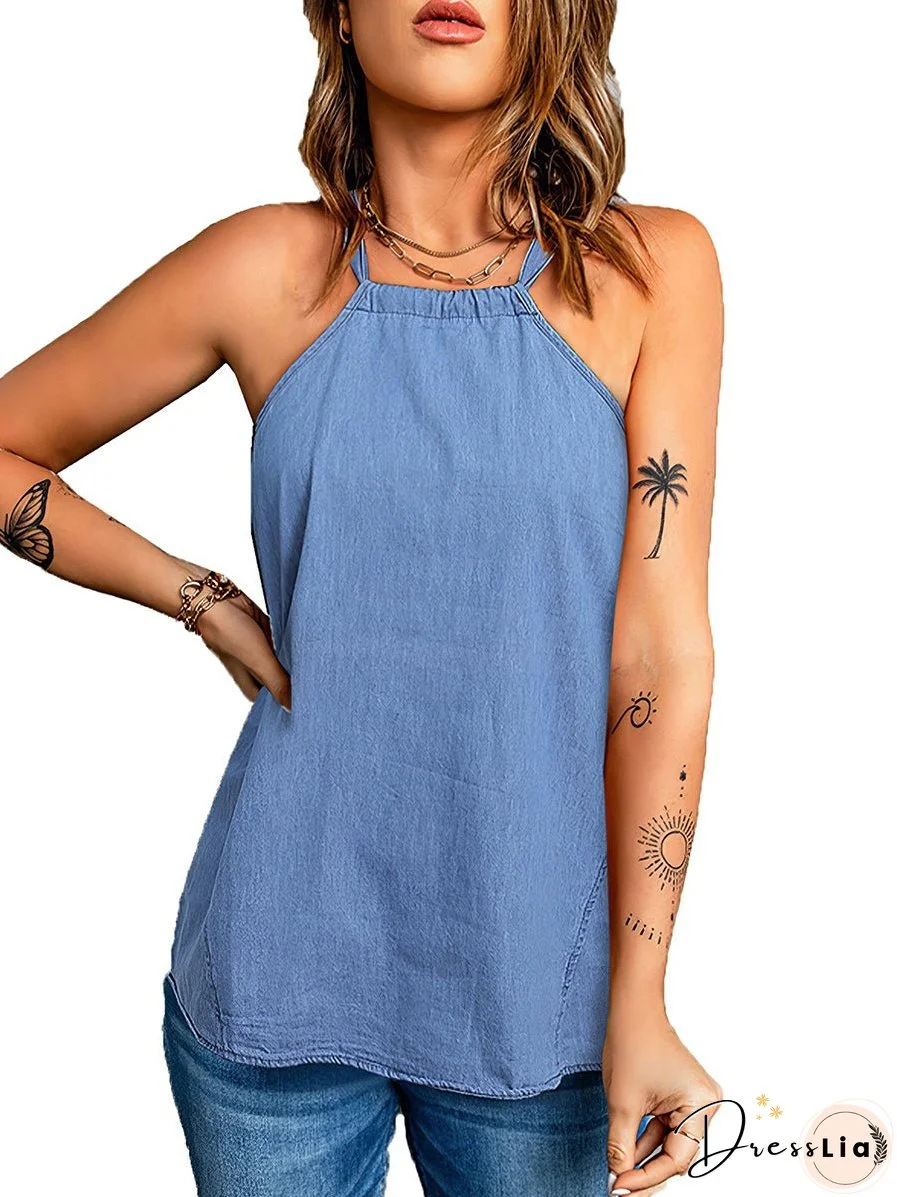 Tops Casual Solid Color Halter Neck Loose Tank Top