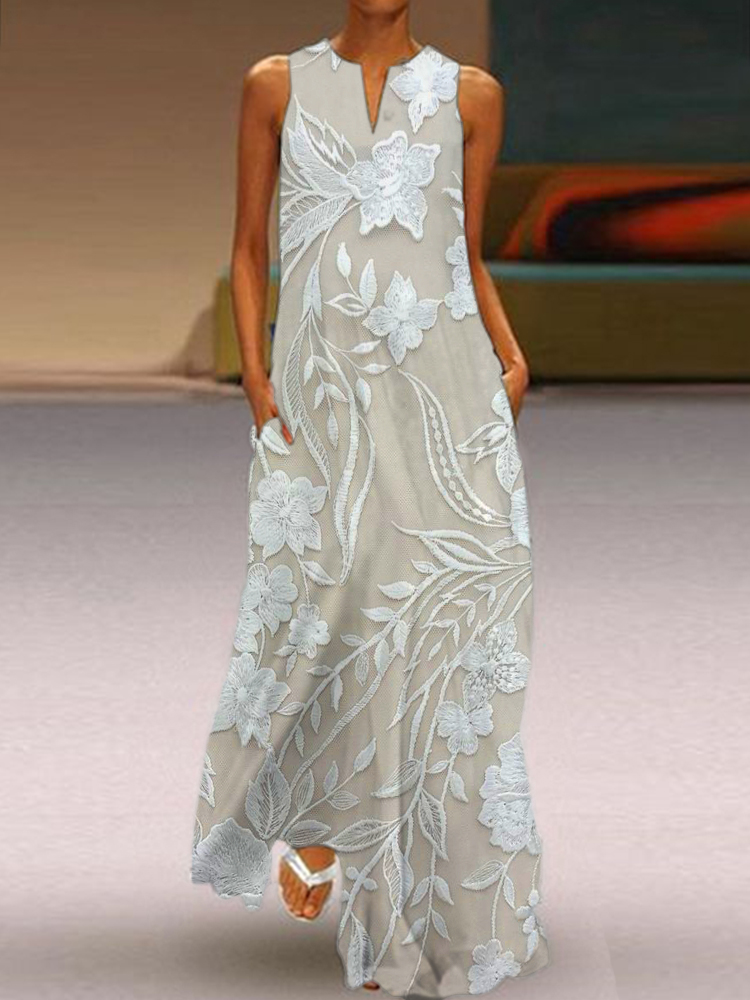 Classy Floral Embroidered Flowy Maxi Dress wearshes