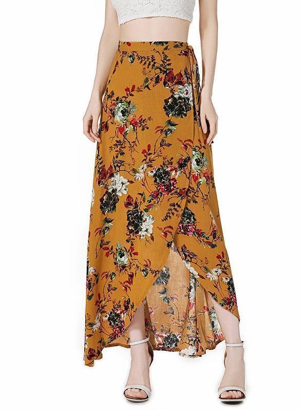 Flower High Waist Split Beach Maxi Skirt