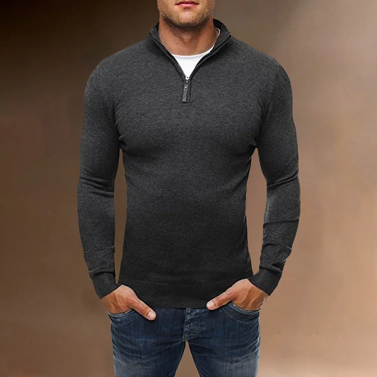 BrosWear Fall Winter Casual Slim Fit High Neck Knit Zipper Collar Sweater