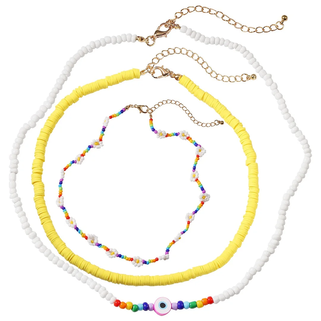 Dvacaman Boho Colorful 2pcs/set Beads Chain Necklace Trendy Ethnic Multi Layer Beaded Choker Necklace for Women Party Jewelry