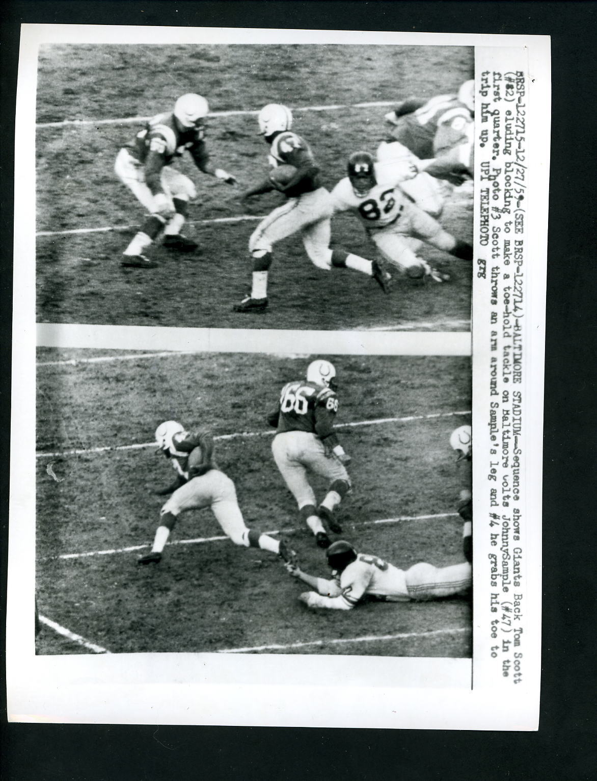 Johnny Sample Don Shinnick Tom Scott 1959 Press Photo Poster painting Baltimore Colts NY Giants