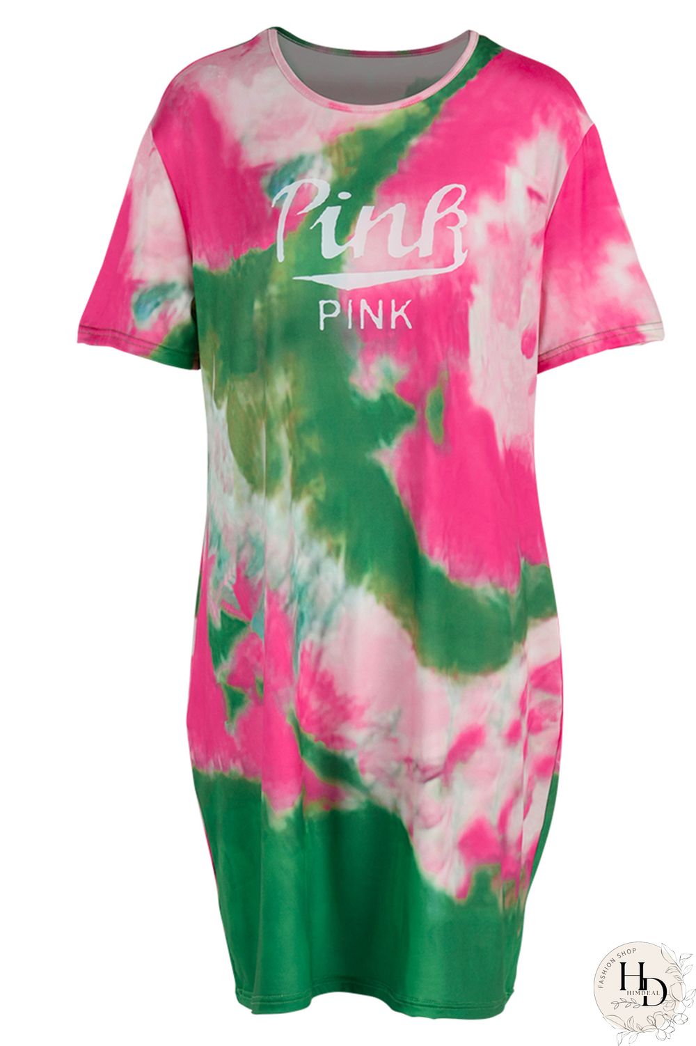 Orange Green Fashion Casual Letter Print Tie-dye O Neck Short Sleeve Dress Dresses