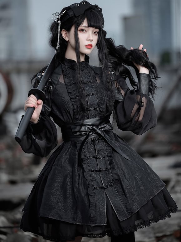  Gothic Lolita OP Dress Black Long Sleeve Lolita One Piece Dress Novameme