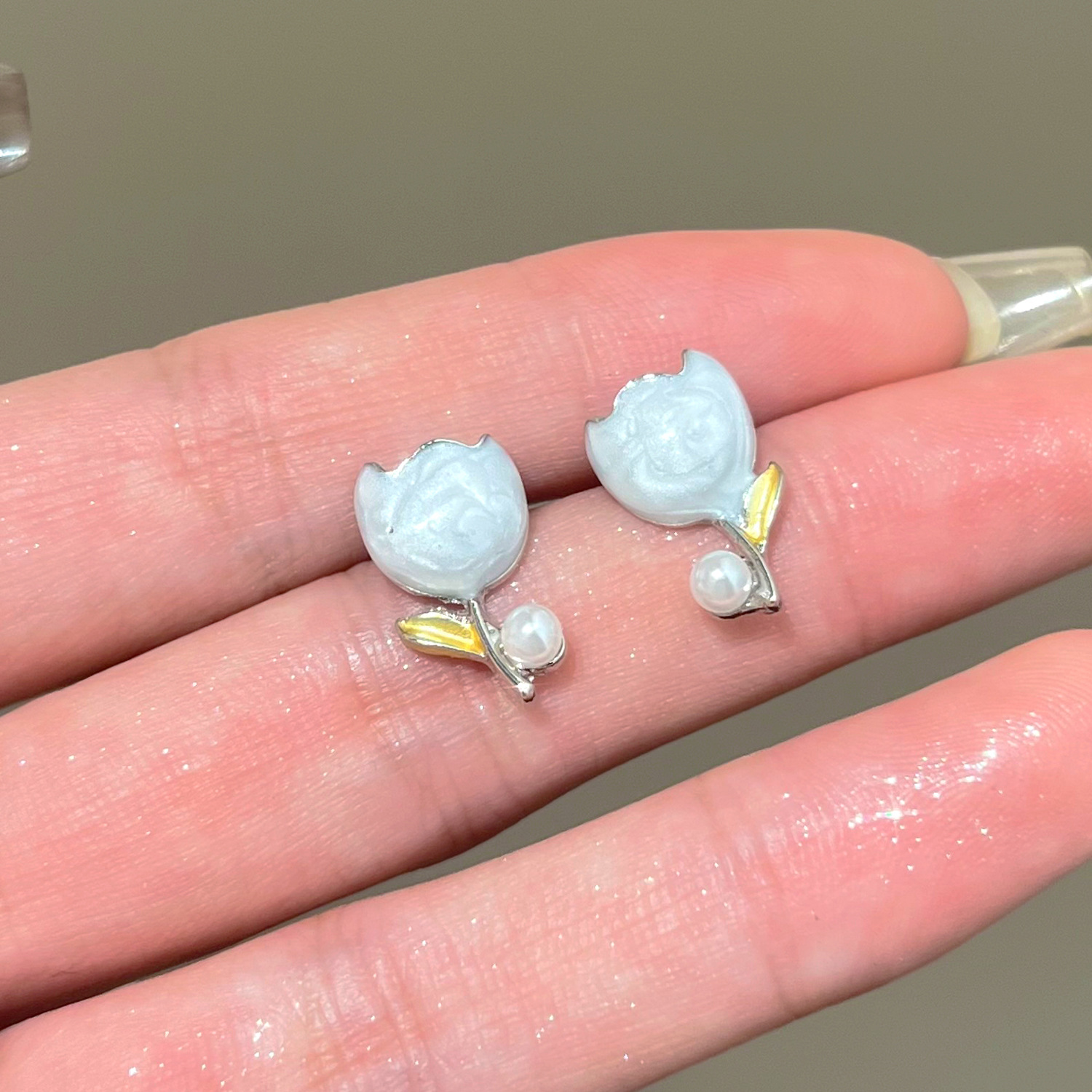 Pearl Tulip Flower Earrings