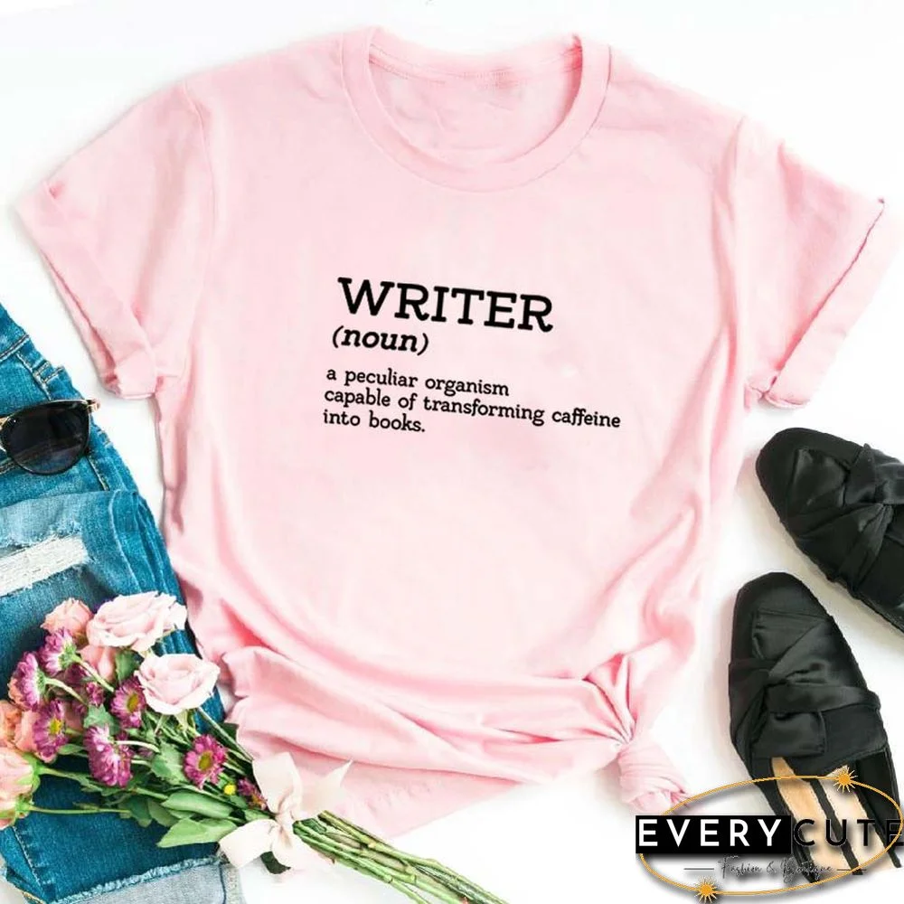 WRITER Printed Short Sleeve T-shirt Women Summer O-neck Cotton T Shirt Women Casual Loose Tee Shirt Femme Black & White