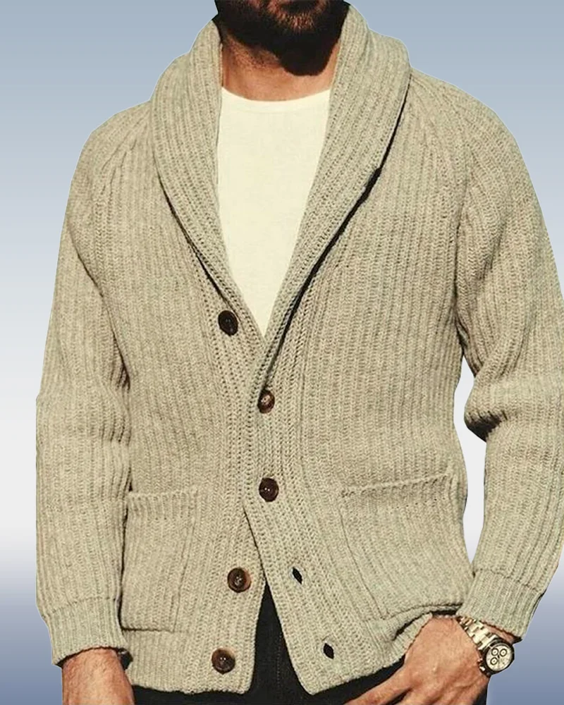 Men's Lapel Long Sleeve Single Breasted Knit Sweater