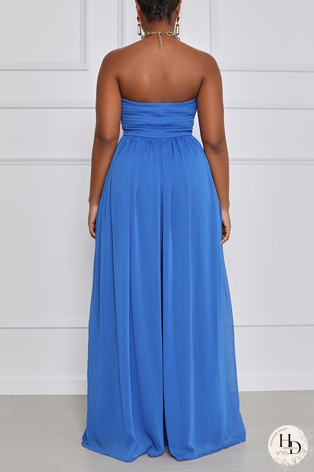 Yellow Sexy Casual Solid Backless Strapless Regular Jumpsuits