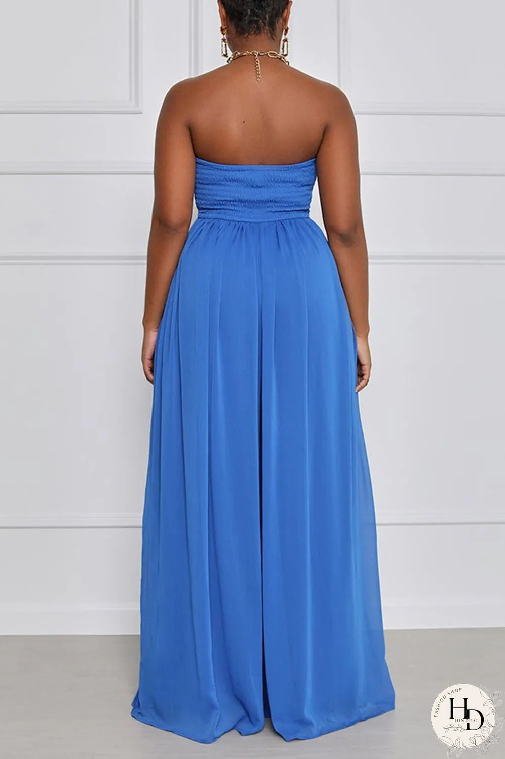 Yellow Sexy Casual Solid Backless Strapless Regular Jumpsuits